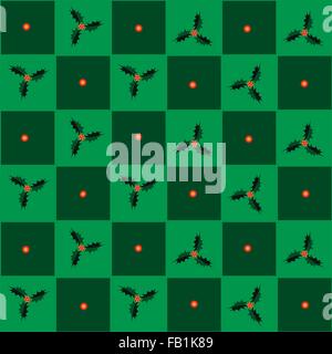 Una illustrazione Seamless Patterns di Natale Holly in verde e verde scuro Scacchiera, segno per la celebrazione del Natale. Illustrazione Vettoriale