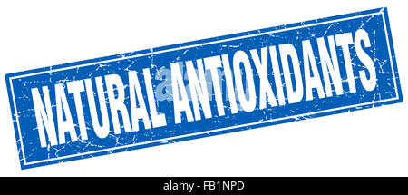 Antiossidanti naturali quadrato blu timbro grunge su bianco Foto Stock