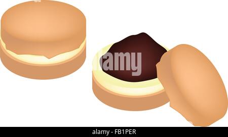 Tradizionale Giapponese, Dessert Imagawayaki fatta di due fette di silicio fresco riempito con pasta di fagiolo rossa si trovano spesso al Festival giapponese. Illustrazione Vettoriale