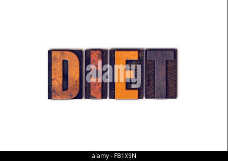 La parola "diet' scritto in isolati di legno vintage tipo di stampa in rilievo su uno sfondo bianco. Foto Stock