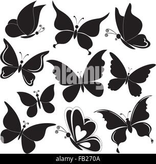 Farfalle, silhouette nera Illustrazione Vettoriale