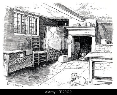 Cottage interno, Boddington superiore, Northamptonshire, 1911, linea illustrazione di Sydney R, Jones, dallo Studio Magazine Foto Stock