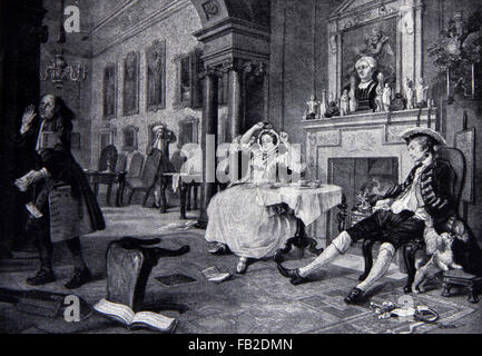 William Hogarth, Il Breakfast Scena da matrimonio à la mode 1743-1745 XVIII secolo la satira. Illustrazione dal dipinto Foto Stock