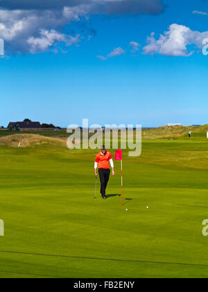 Verde a Alnmouth Village Golf Club in Northumberland England Regno Unito il più antico foro 9 campo da golf links in Inghilterra Foto Stock