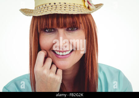 Ritratto di un sorridente hipster donna che indossa hat Foto Stock