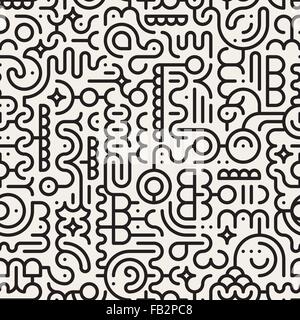 Vector Seamless in bianco e nero la linea geometrica arte Doodle Pattern Illustrazione Vettoriale