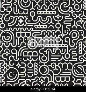 Vector Seamless in bianco e nero la linea geometrica arte Doodle Pattern Illustrazione Vettoriale