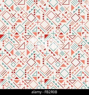 Vector Seamless retrò anni ottanta accozzaglia geometriche forme di Linea Blu Colore Rosso Hipster Pattern su sfondo grigio Illustrazione Vettoriale