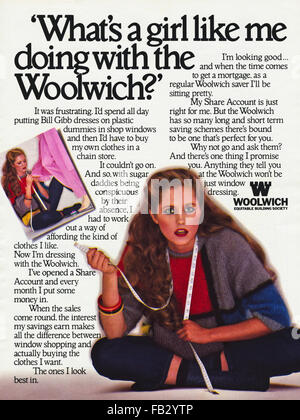 Vintage originale annuncio da anni ottanta. La pubblicità dal 1980 pubblicità Woolwich equa la costruzione della società. Foto Stock