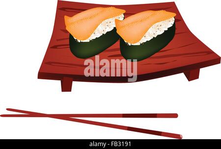 La cucina giapponese, illustrazione di fresco dei ricci di mare il sushi o il riccio di mare Sushi in legno piastra Sushi. Illustrazione Vettoriale