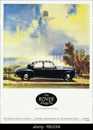 Completa originale colore pagina vintage annuncio da anni cinquanta. La pubblicità dal 1953 pubblicità Rover settanta cinque vetture. Foto Stock