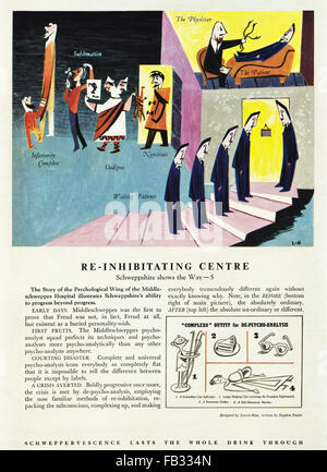 Completa originale colore pagina vintage annuncio da anni cinquanta. La pubblicità dal 1953 pubblicità Schweppes bevande. Foto Stock
