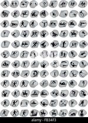 Illustrazione di raccolta 107 in estate e in Inverno Sport simboli sulla roccia icone d'arte. Illustrazione Vettoriale