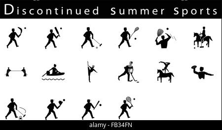 Illustrazione di raccolta 16 interrotto Estate Sport icone su sfondo bianco. Illustrazione Vettoriale