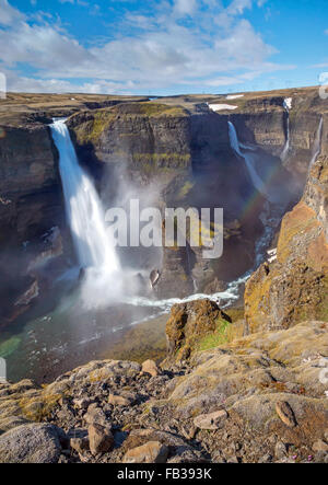 Le due cascate Haifoss e Grannifoss in Islanda Foto Stock