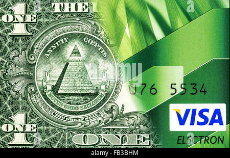 La banconota di un dollaro americano è convertito in una carta di credito. Concetto di immagine Foto Stock