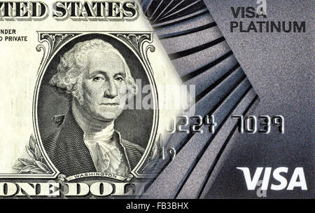 La banconota di un dollaro americano è convertito in una carta di credito. Concetto di immagine Foto Stock