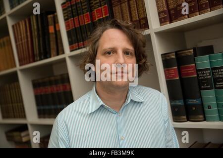 Berlino, Germania. 08 gen 2016. Christian Rickert, Direttore Esecutivo di Wikimedia Germania in posa di Berlino, Germania, 08 gennaio 2016. Foto: JOERG CARSTENSEN/DPA/Alamy Live News Foto Stock