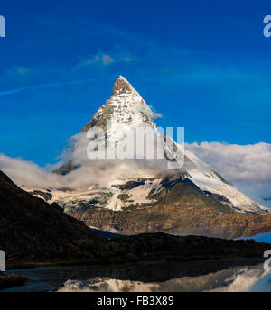 Monte Cervino, Monte Cervino, Mont Cervin, 4.478 m, Rotenboden, Pennine, Zermatt, Vallese, Svizzera Foto Stock