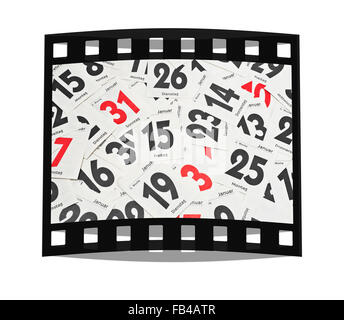 Molti fogli data da una pagina di un calendario giorno giacciono affiancati Foto Stock