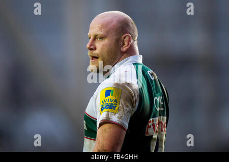 Welford Road, Leicester, Regno Unito. 9 Gen, 2016. Aviva Premiership. Leicester Tigers versus Northampton santi. Dan Cole di Leicester Tigers. Credito: Azione Sport Plus/Alamy Live News Foto Stock