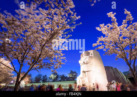 Il memoriale al leader dei diritti civili Martin Luther King Jr in Wasington DC, Stati Uniti d'America durante la primavera la fioritura dei ciliegi stagione. Foto Stock