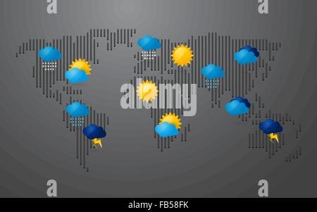 Mappa del mondo con icona meteo Illustrazione Vettoriale