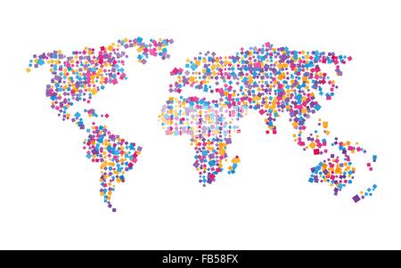 Mappa mondiale dei quadratini colorati Illustrazione Vettoriale