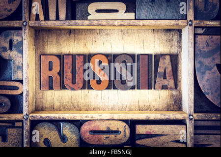 La parola " Russia " scritto in legno vintage tipo di stampa in rilievo. Foto Stock