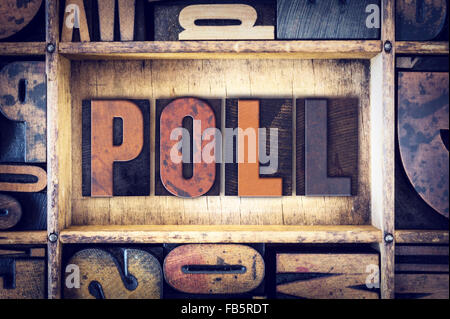 La parola 'Poll' scritto in legno vintage tipo di stampa in rilievo. Foto Stock