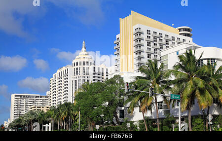 Hotel lussuosi a Miami Beach, architettura Art Deco, Florida, Stati Uniti d'America Foto Stock