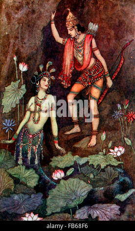 Arjuna e il fiume Ninfa, Mitologia induista Foto Stock