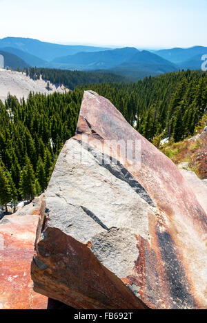 Grande masso e foresta sul monte Hood in Oregon Foto Stock