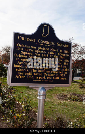 ORLEANS CONGRESS SQUARE Orleans è stato cromato Marzo 11, 1815. Questa piazza, chiamato Congress Square, era parte della mappa catastale. Orleans Academy è stato costruito qui 1866, nel funzionamento dal 1867. Nel 1870, l'Accademia è stata acquistata e la sua costruzione fu realizzata come parte di scuole pubbliche. L'edificio rimase in uso fino a Rasa Ottobre 7, 1963. Dopo il 1963, un parco fu costruito qui. (Continua su altro lato) Foto Stock