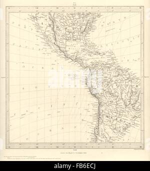 Americhe: proiezione gnomonica. Mostra Texas come parte del Messico. SDUK, 1848 Mappa Foto Stock