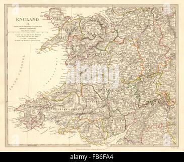 Il Galles e Inghilterra WEST MIDLANDS: mostra le contee. Colore originale.SDUK, 1848 Mappa Foto Stock