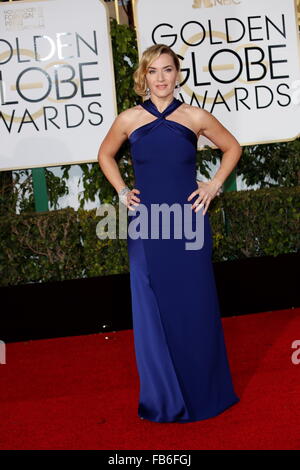 Beverly Hills, in California, Stati Uniti d'America. Decimo gen, 2016. British attrice Kate Winslet arriva per la 73rd Annuale di Golden Globe Awards presso il Beverly Hilton Hotel di Beverly Hills, la California, Stati Uniti d'America, 10 gennaio 2016. Foto: Hubert Boesl/dpa - nessun filo SERVICE -/dpa/Alamy Live News Foto Stock