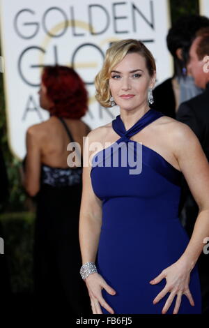 Beverly Hills, in California, Stati Uniti d'America. Decimo gen, 2016. British attrice Kate Winslet arriva per la 73rd Annuale di Golden Globe Awards presso il Beverly Hilton Hotel di Beverly Hills, la California, Stati Uniti d'America, 10 gennaio 2016. Foto: Hubert Boesl/dpa - nessun filo SERVICE -/dpa/Alamy Live News Foto Stock