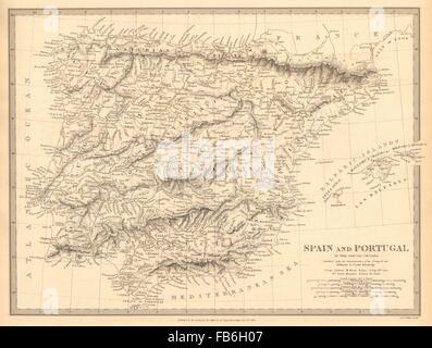 IBERIA: Spagna e Portogallo che mostra le province. SDUK, 1848 Mappa antichi Foto Stock