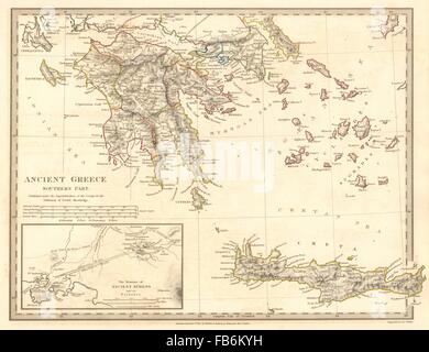 Antica Grecia:Morea Creta Atene Cicladi Peloponneso Arcadia.SDUK, 1848 Mappa Foto Stock