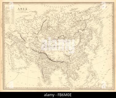 ASIA: India Cina Saudita Russia Persia. Popolazione per paese. SDUK, 1848 Mappa Foto Stock