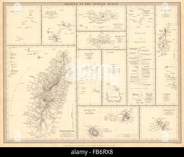 Oceano Indiano: Madagascar Seychelles Maldive Mauritius Réunion. SDUK, 1848 Mappa Foto Stock
