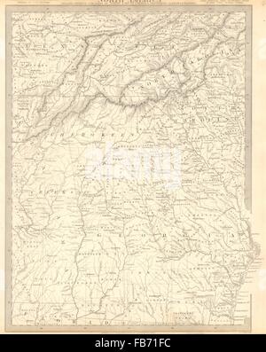 USA: Alabama Georgia Cherokee & Muscogee villaggi. TN NC SC FL. SDUK, 1848 Mappa Foto Stock