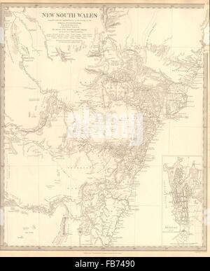 Nuovo Galles del Sud: sulla base di percorsi di Cunningham. Inset piano di Sydney. SDUK, 1848 Mappa Foto Stock