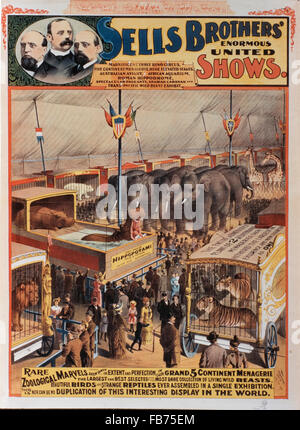 Vende dei fratelli enorme Regno mostra, rare meraviglie zoologiche, poster di circo, circa 1880 Foto Stock