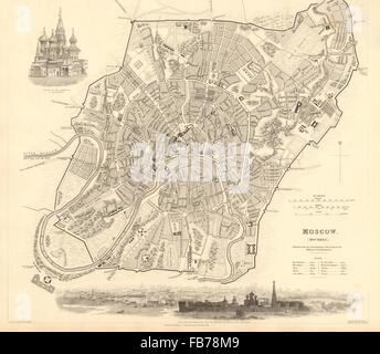 Mosca MOSKAU Москва: antico della città piano mappa & panorama. SDUK, 1848 Foto Stock