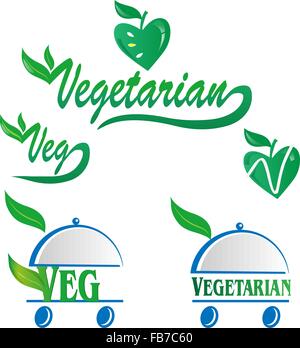 Vegetariani e veg menu simbolo isolato su bianco Illustrazione Vettoriale