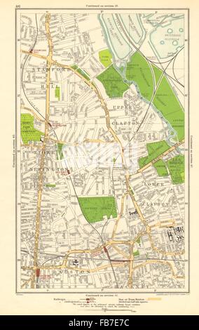 STOKE NEWINGTON: Dalston, Clapton, Stamford Hill, Superiore Clapton, 1923 mappa vecchia Foto Stock