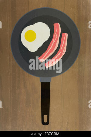 Direttamente sopra il colpo di uova e pancetta in padella Foto Stock