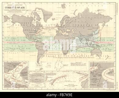 Mondo: corrente di aria & distribuzione del vento. Tracce di uragano. Trade Winds, 1850 Mappa Foto Stock